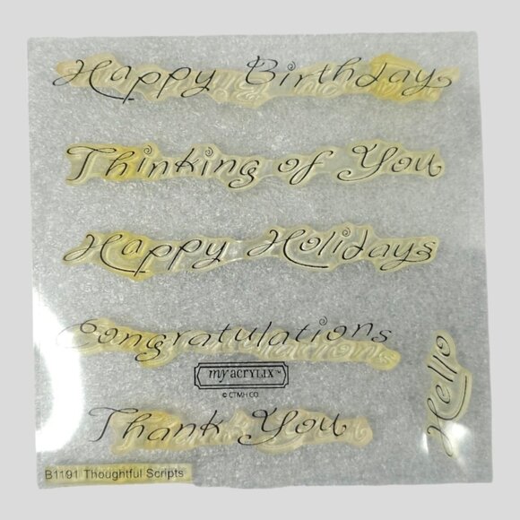 Close To My Heart My Acrylix Stamp Set Thoughtful Scripts B1191 Thank You Hello - Picture 3 of 4